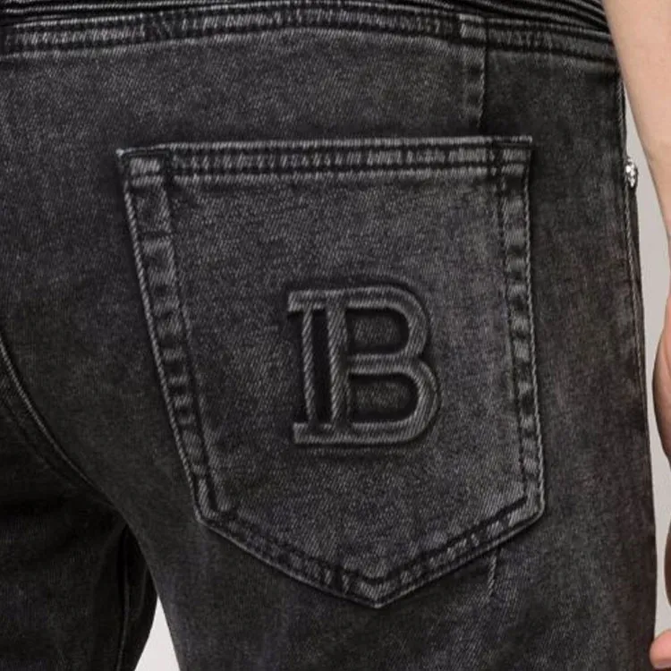 BALMAIN Logo Debossed Skinny Jeans-4