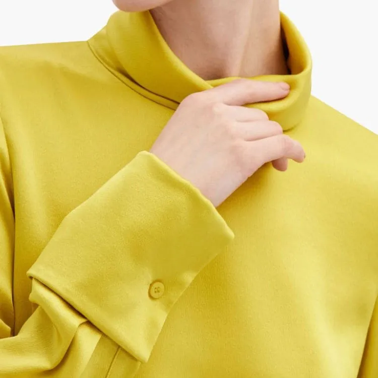 Oscar De La Renta Mock Neck Satin Blouse-5