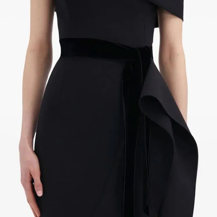 Oscar De La Renta Ribbon Detailed Off shoulder Cocktail Dress-4