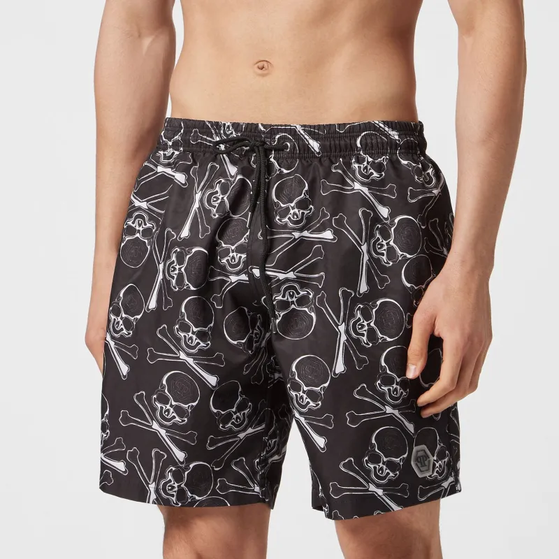 PHILIPP PLEIN Skull print Drawstring Swim Trunks-1