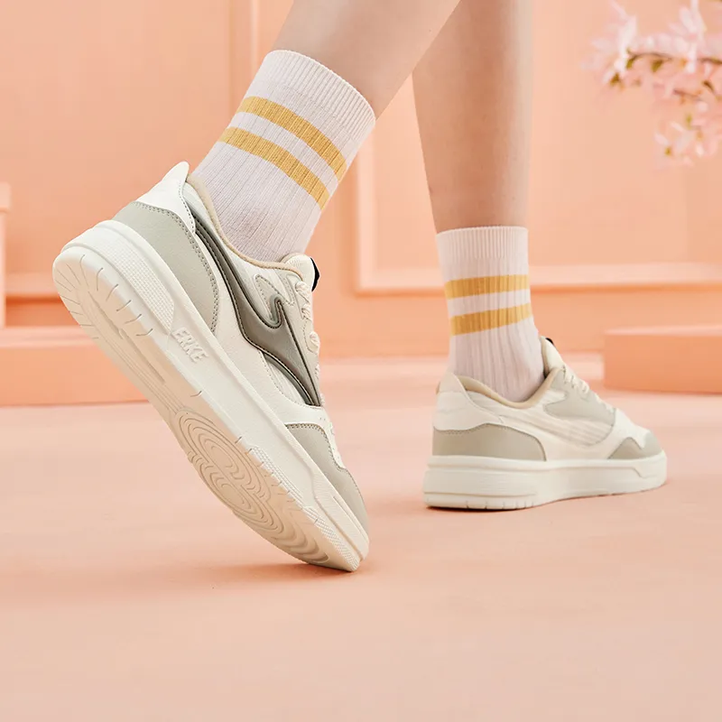 Erke Snow Pear Durable Breathable Low-Top Skateboard Shoes Women's Microcrystal White Float Stone Gray-8