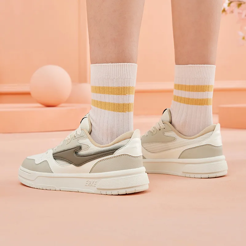 Erke Snow Pear Durable Breathable Low-Top Skateboard Shoes Women's Microcrystal White Float Stone Gray-5