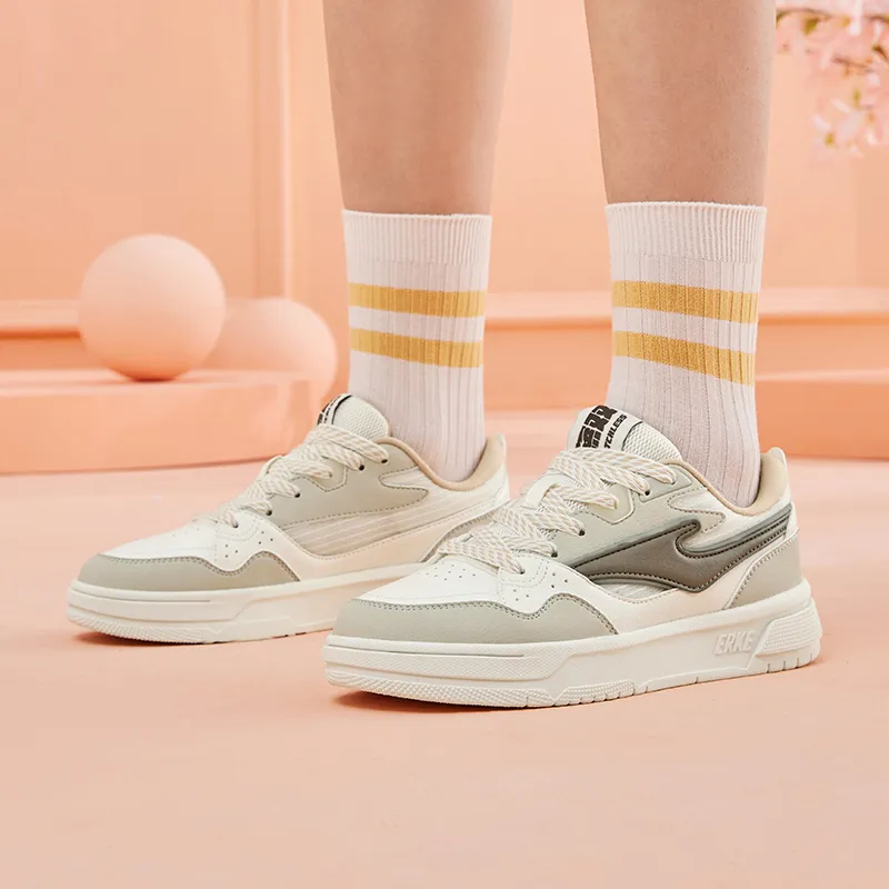 Erke Snow Pear Durable Breathable Low-Top Skateboard Shoes Women's Microcrystal White Float Stone Gray-7