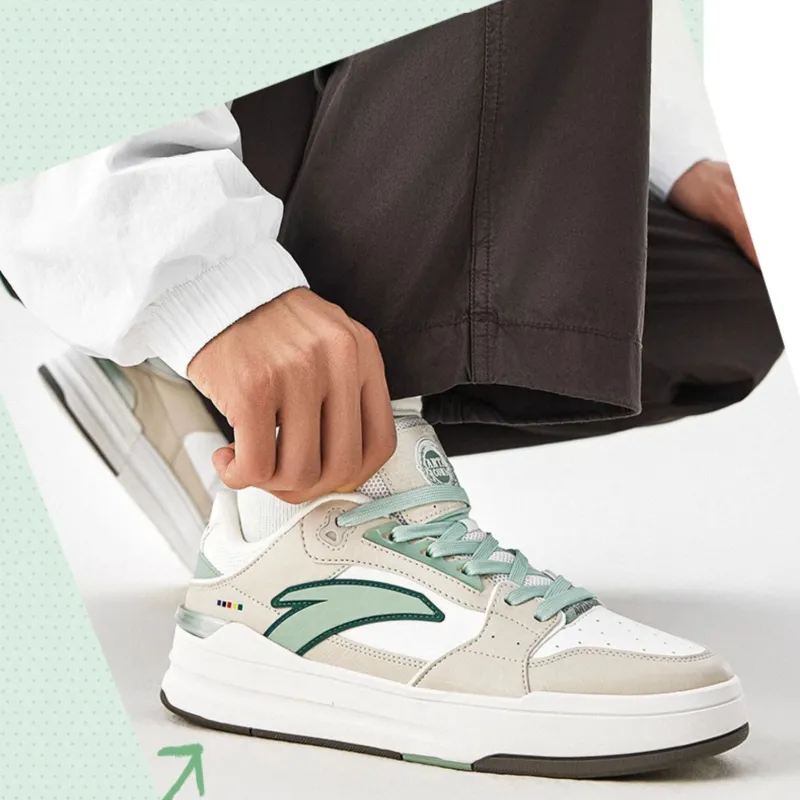 Anta Street Play LITE Abrasion Resistant Breathable Low Top Skateboard Shoes Men's Beige White Green-3