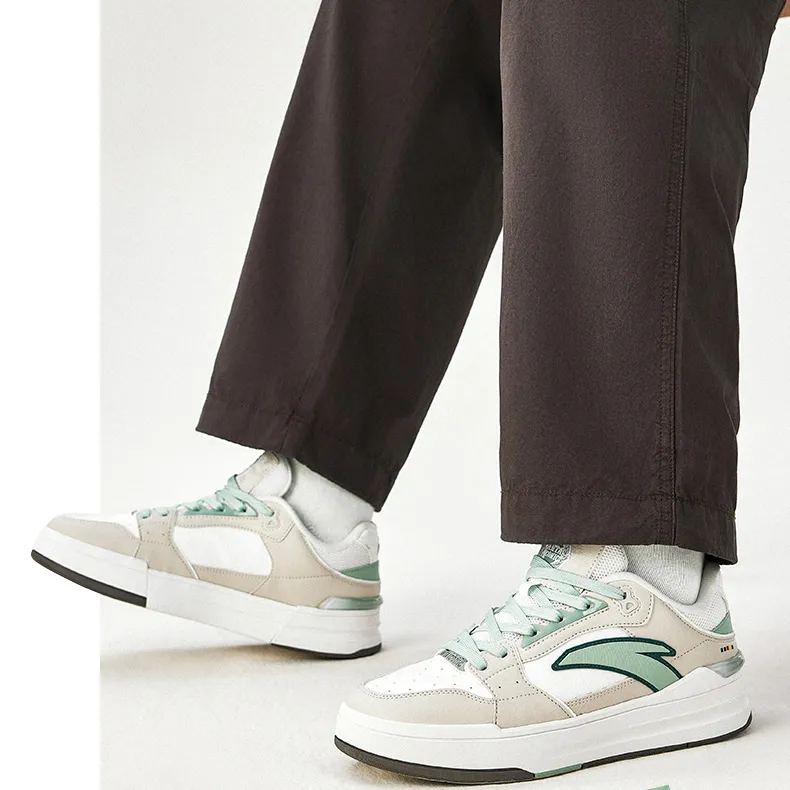 Anta Street Play LITE Abrasion Resistant Breathable Low Top Skateboard Shoes Men's Beige White Green-1