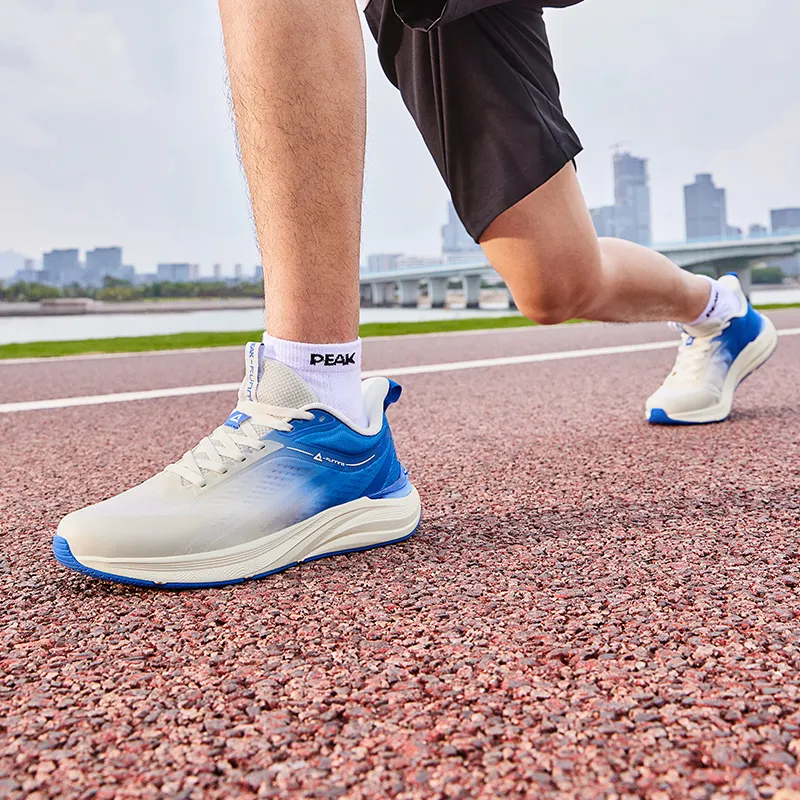 PEAK Cushioning Wear Resistant Rebound Low Top Casual Running Shoes Men's White Blue-5