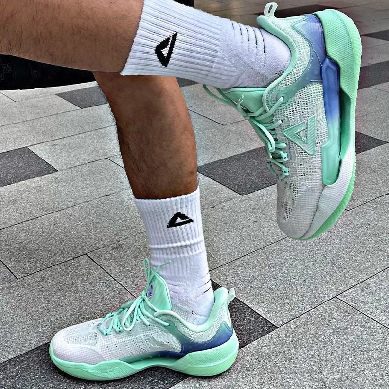 PEAK Basketball Shoes Men Low Top Baymax/Bright Green-7