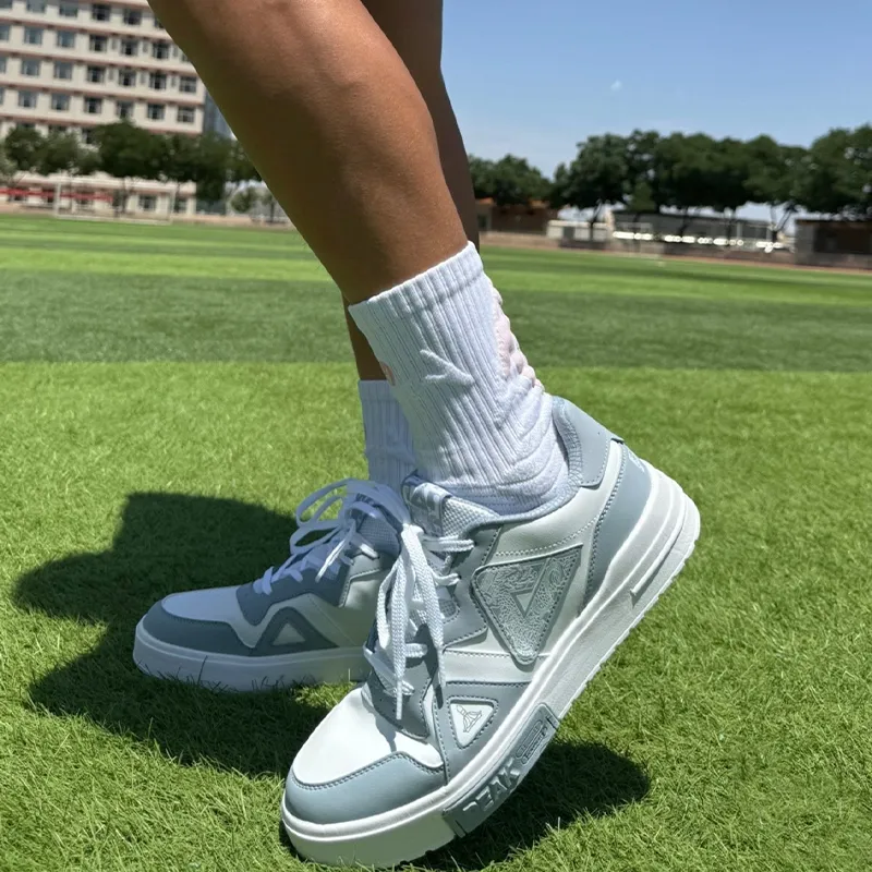 PEAK Guochuang Series Cushioning Wear-Resistant Low-Top Skateboard Shoes Men's All White Elegant Blue-8