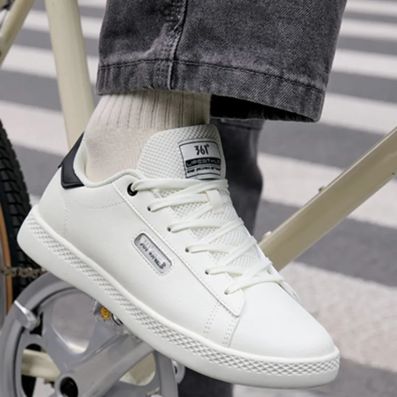 361° Wear resistant And Lightweight Low Top Skateboard Shoes Men's White Black-5
