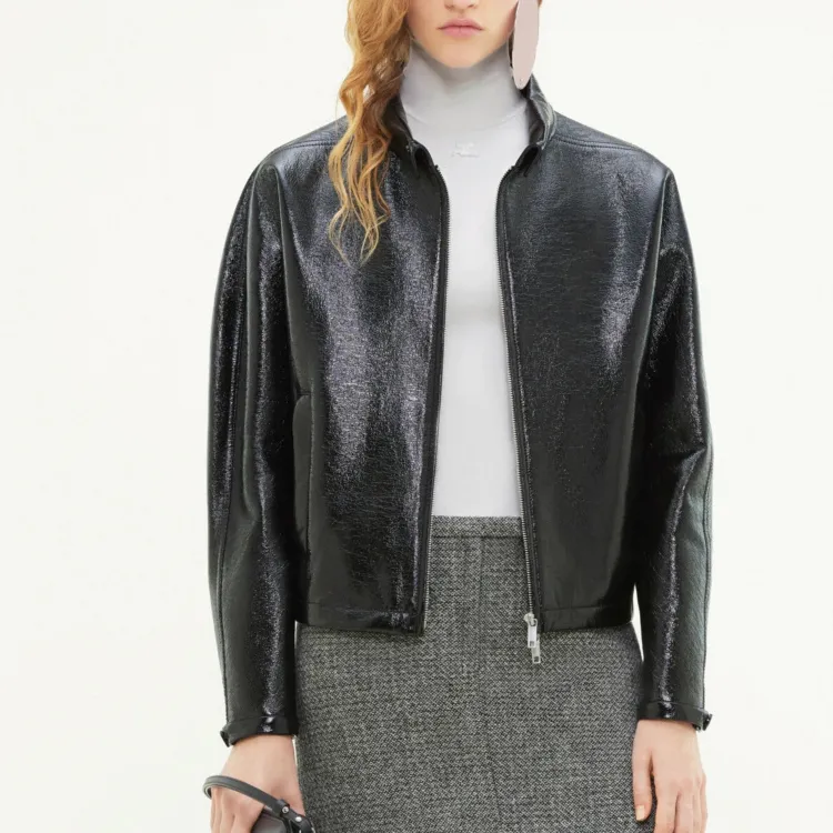 Courrèges Vinyl Zipped Bomber 'Black'-1