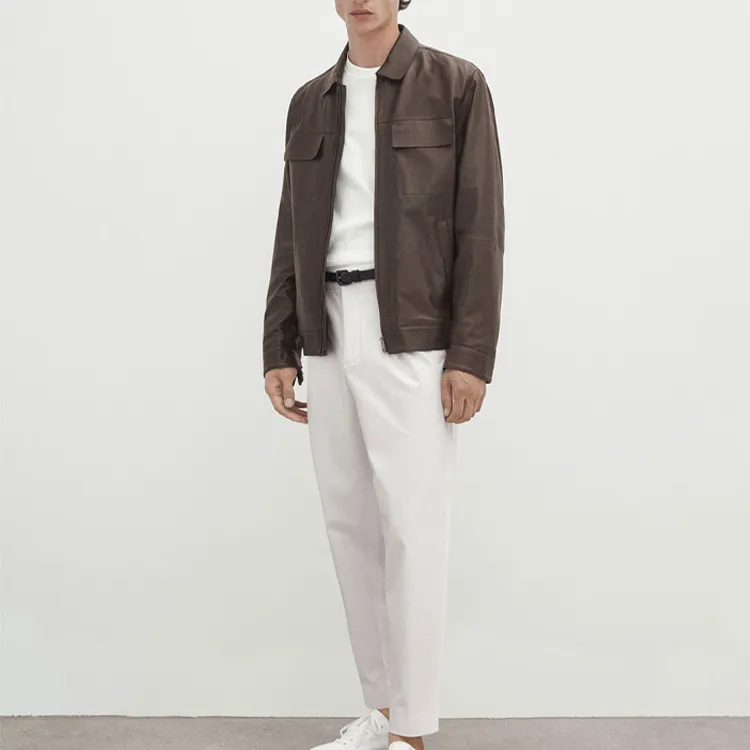 Massimo Dutti Leather Jackets Men Brown-2