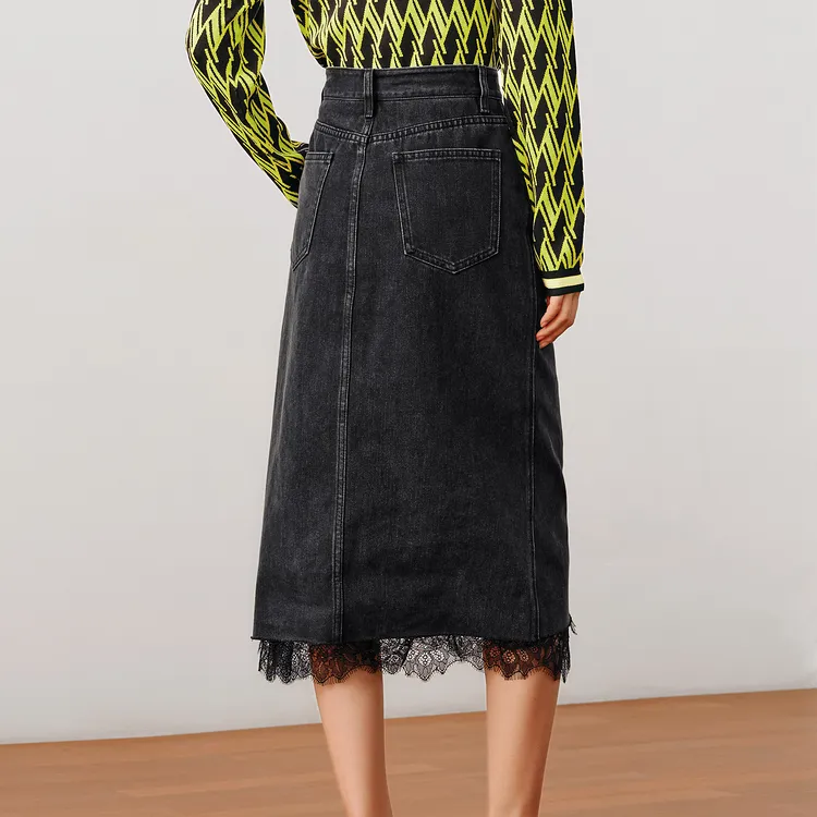 JZ. ANNAKRO Denim Long Skirts Women's Plain Black-5