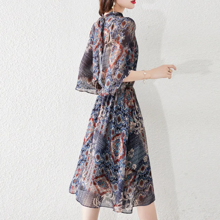Still Quiet Short Sleeved Dresses Women's Blue-2