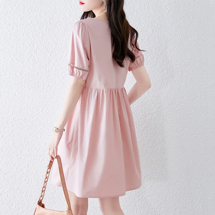Still Quiet Short Sleeved Dresses Women's Pink-2