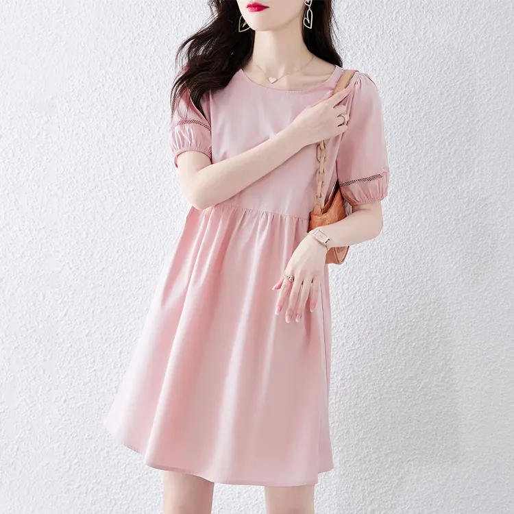 Still Quiet Short Sleeved Dresses Women's Pink-1