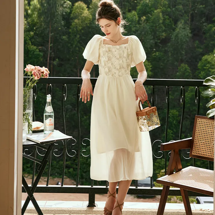 Olrain Short Sleeved Dresses Women's Apricot Yellow-1