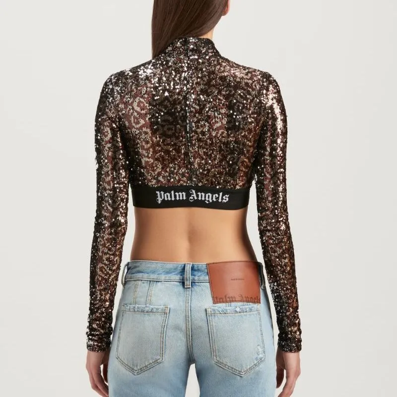 PALM ANGELS Logo strap Sequin Cropped Top-3