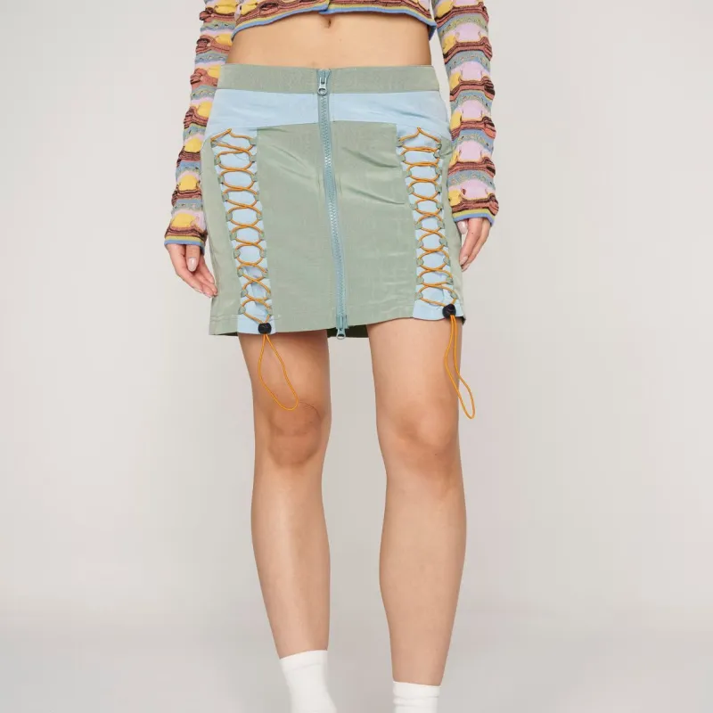 Brain Dead BUNGEE ZIP MINI SKIRT Casual Short Skirts Women's Light Green-3