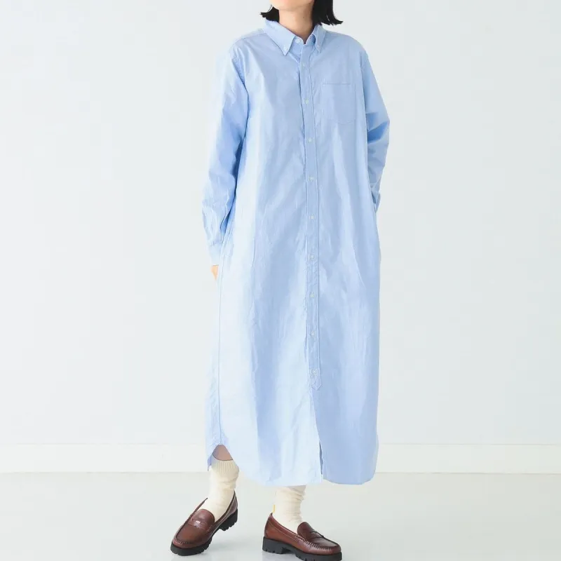 Beams Long Sleeved Dress Women's Light Blue-2