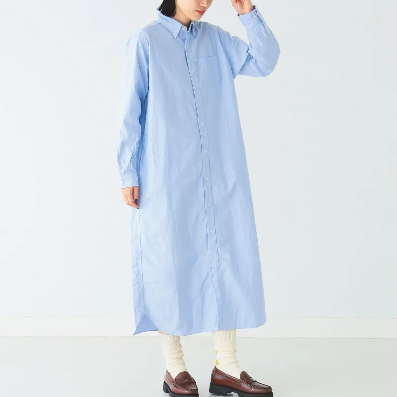 Beams Long Sleeved Dress Women's Light Blue-3