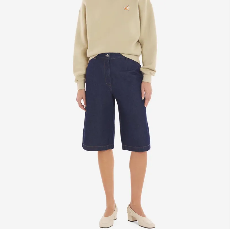 Maison Kitsune Logo Embroidered Denim Shorts-2