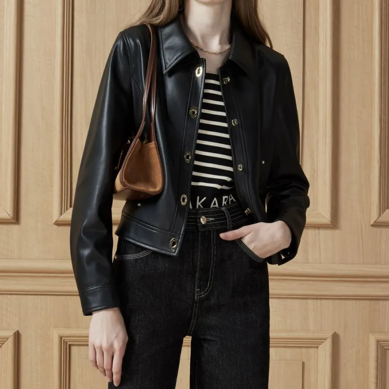 DKNY Leather Jacket Women's Black-1