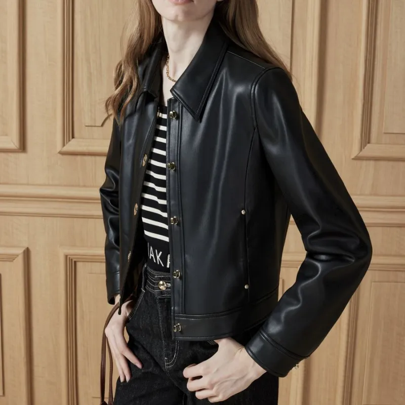 DKNY Leather Jacket Women's Black-3