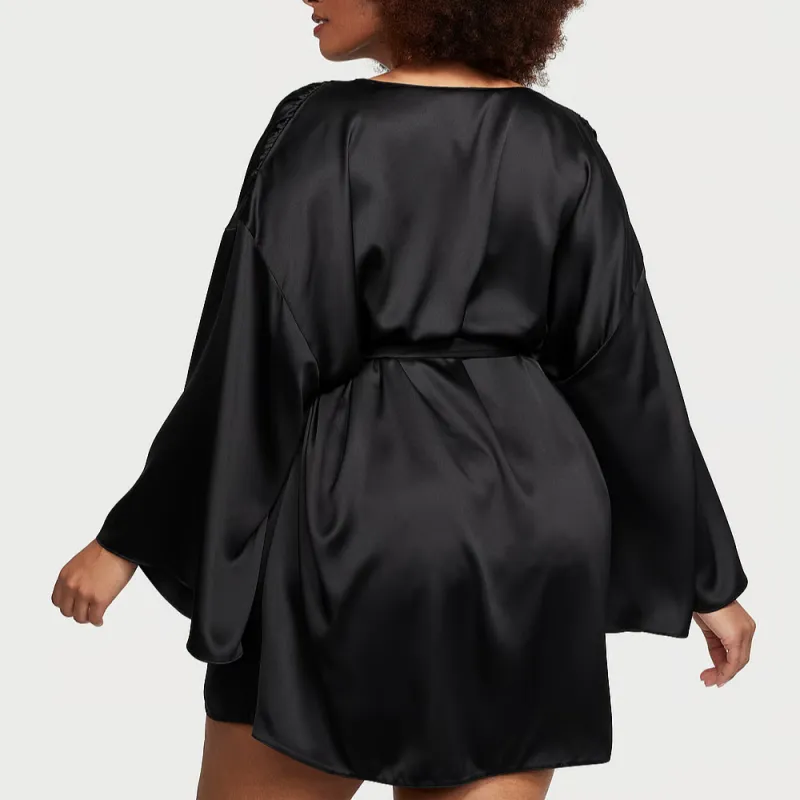 Victoria's Secret Bride Embellished Satin Short Robe/Black Sleep Robe Women's Black-2