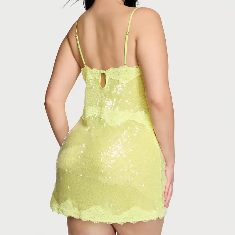Victoria's Secret PINK/VICTORIA'S SECRET Sequin Mini Slip Dress/CG Nightgown Women's Green-2