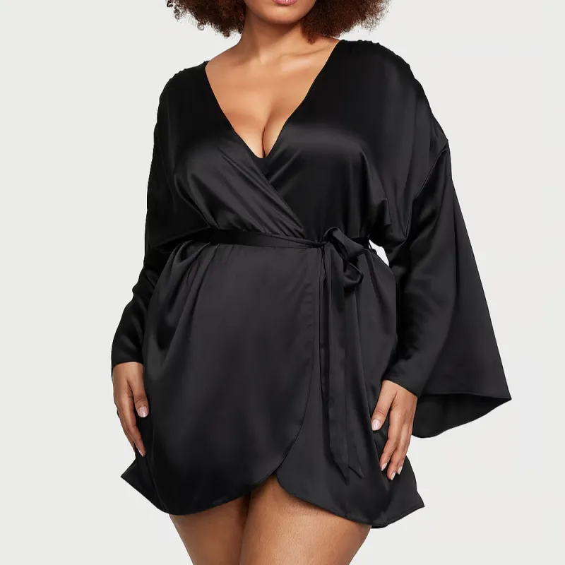 Victoria's Secret Bride Embellished Satin Short Robe/Black Sleep Robe Women's Black-1