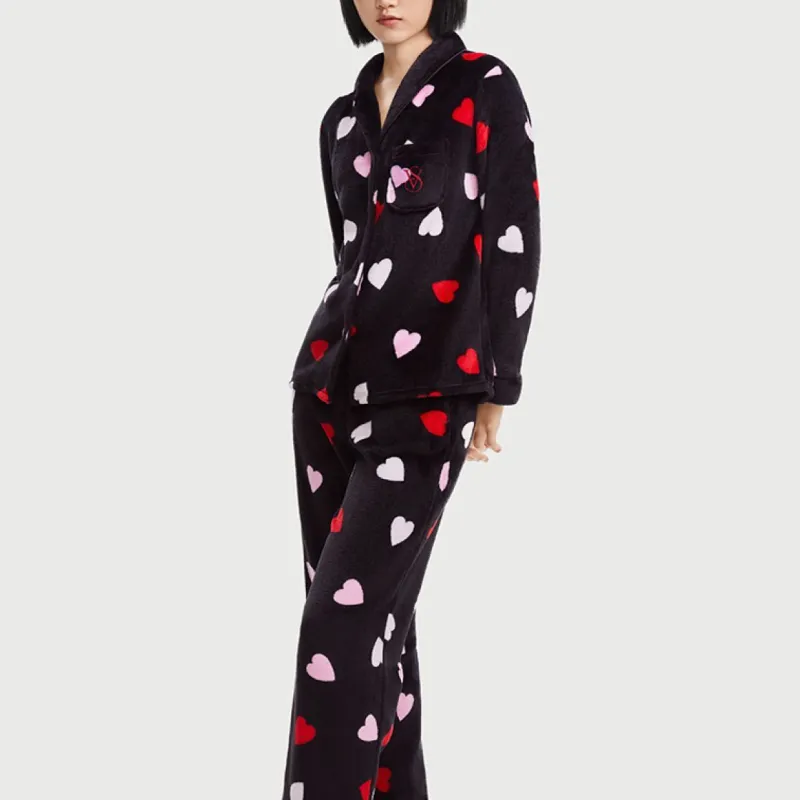 Victoria's Secret Pajama Set Women's Heartbeat Black-2