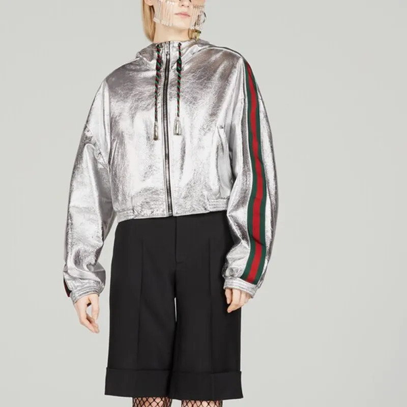 GUCCI Leather Jackets Women's Silver-3