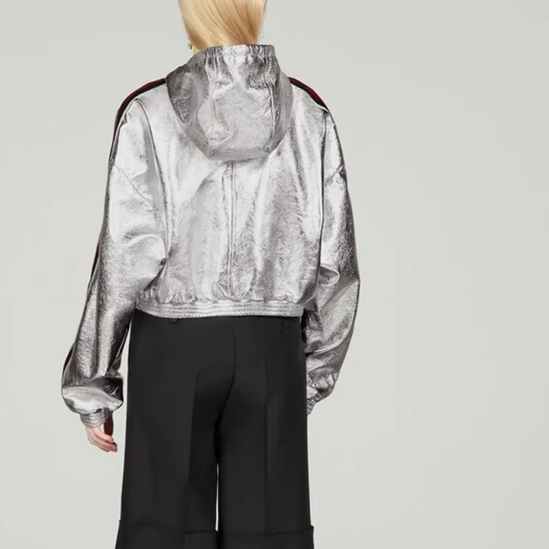 GUCCI Leather Jackets Women's Silver-2