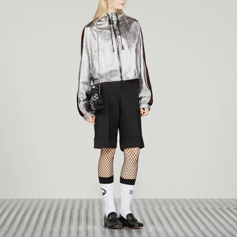 GUCCI Leather Jackets Women's Silver-1
