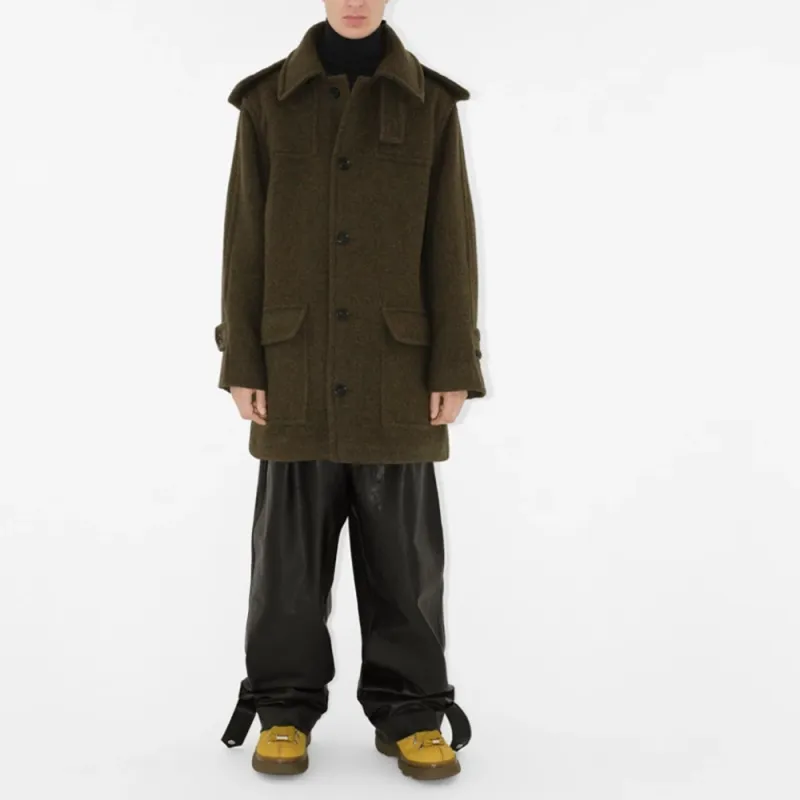 Burberry Single breasted Hooded Wool Coat-3