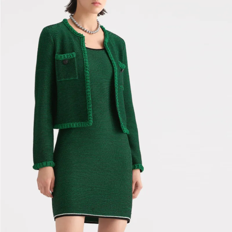 KARL LAGERFELD SS23 Knitted Fabric Cardigan Women's Green-1