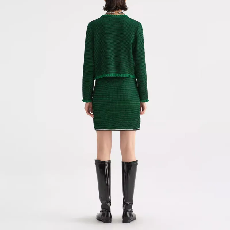 KARL LAGERFELD SS23 Knitted Fabric Cardigan Women's Green-3