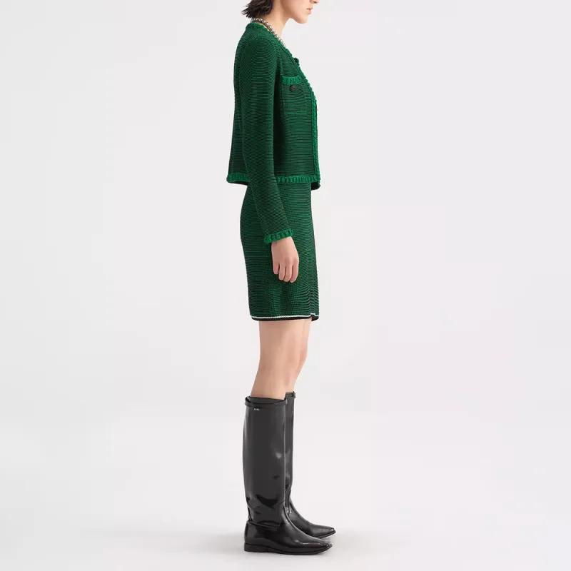 KARL LAGERFELD SS23 Knitted Fabric Cardigan Women's Green-4