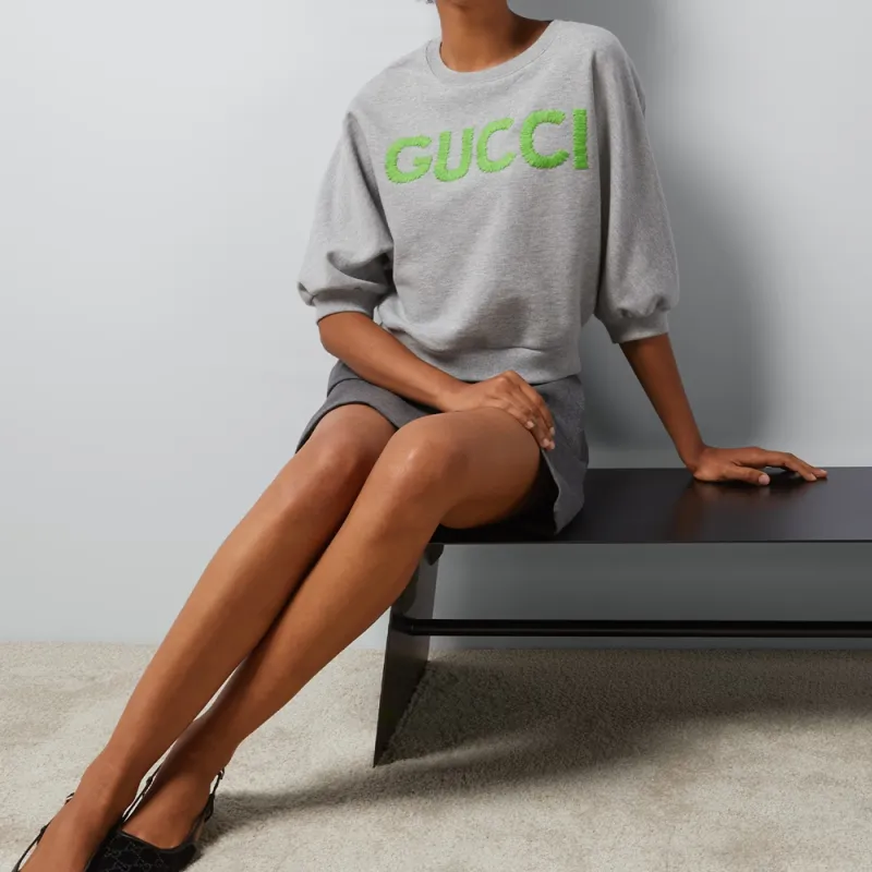GUCCI Logo-embroidered Cropped Cotton Sweatshirt-1