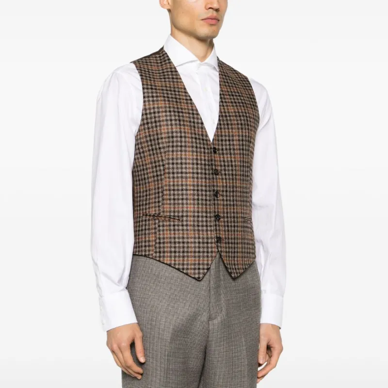 Tagliatore Checked V Neck Waistcoat-1