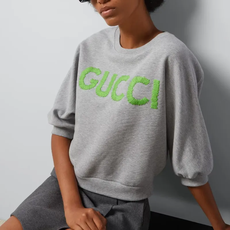 GUCCI Logo-embroidered Cropped Cotton Sweatshirt-3