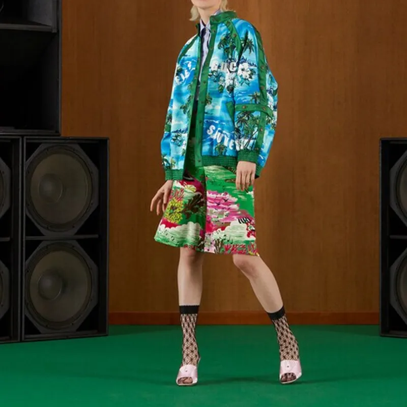 GUCCI Painterly print Silk Shorts-1