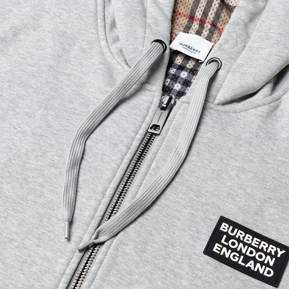 ★関税込★Burberry Check Cotton blend ジップ フーディー Check Hood Cotton Blend Zip Hoodie in Black/birch brown