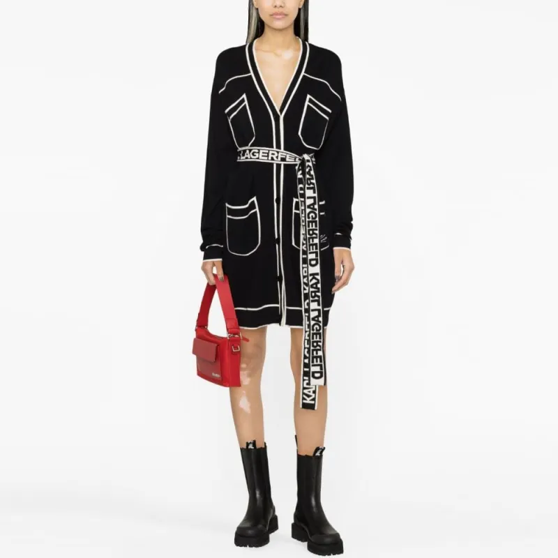 KARL LAGERFELD / Karl Lagerfeld Jeans Logo print Belted Cardigan-1