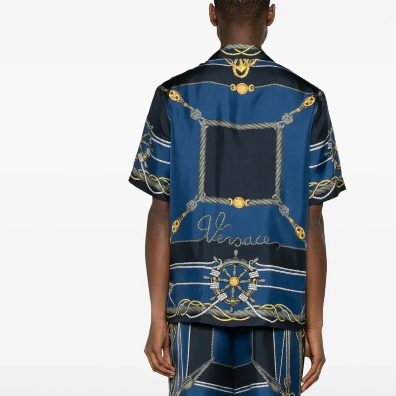 VERSACE Nautical print Short sleeve Silk Shirt-3