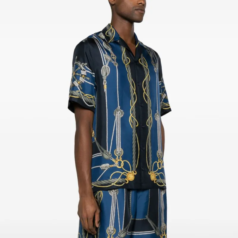 VERSACE Nautical print Short sleeve Silk Shirt-4
