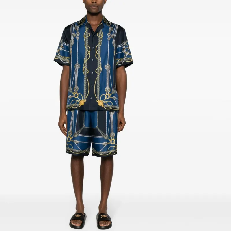 VERSACE Nautical print Short sleeve Silk Shirt-1
