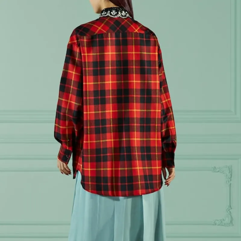 GUCCI Tartan check Wool Shirt-3
