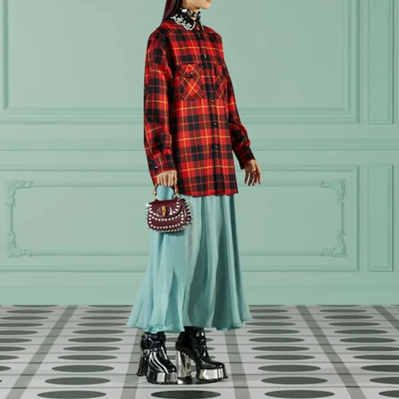GUCCI Tartan check Wool Shirt-4