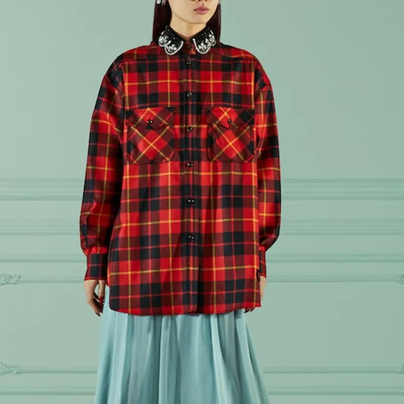 GUCCI Tartan check Wool Shirt-2
